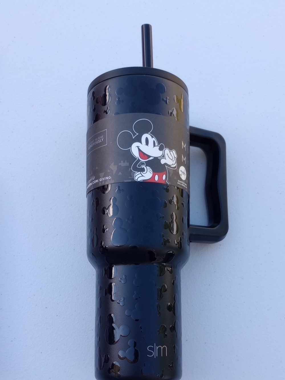 New Disney Black Mickey Mouse Travel Tumbler with Handle and Straw 40 oz Trek